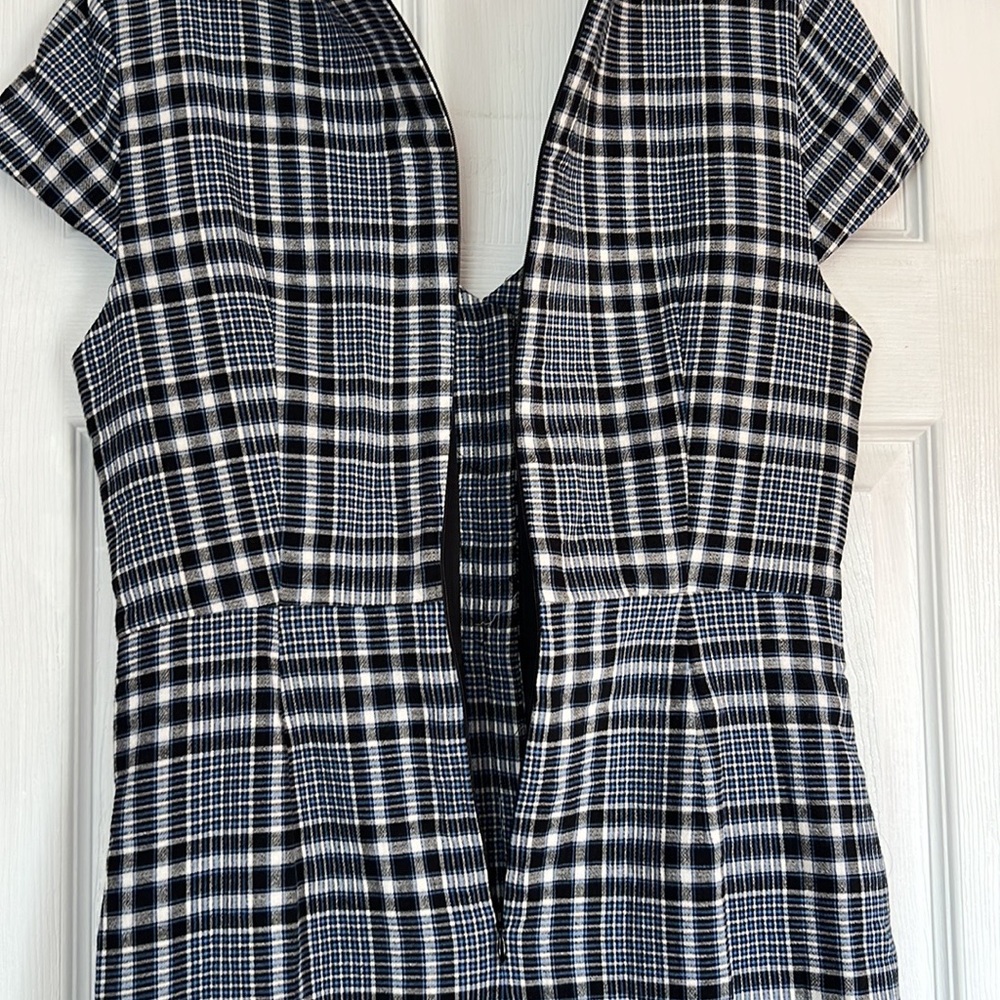 Basque Womens Midi Dress Blue Black plaid Size 10 Cap Sleeves Cotton Blend NWT - Picture 10 of 15